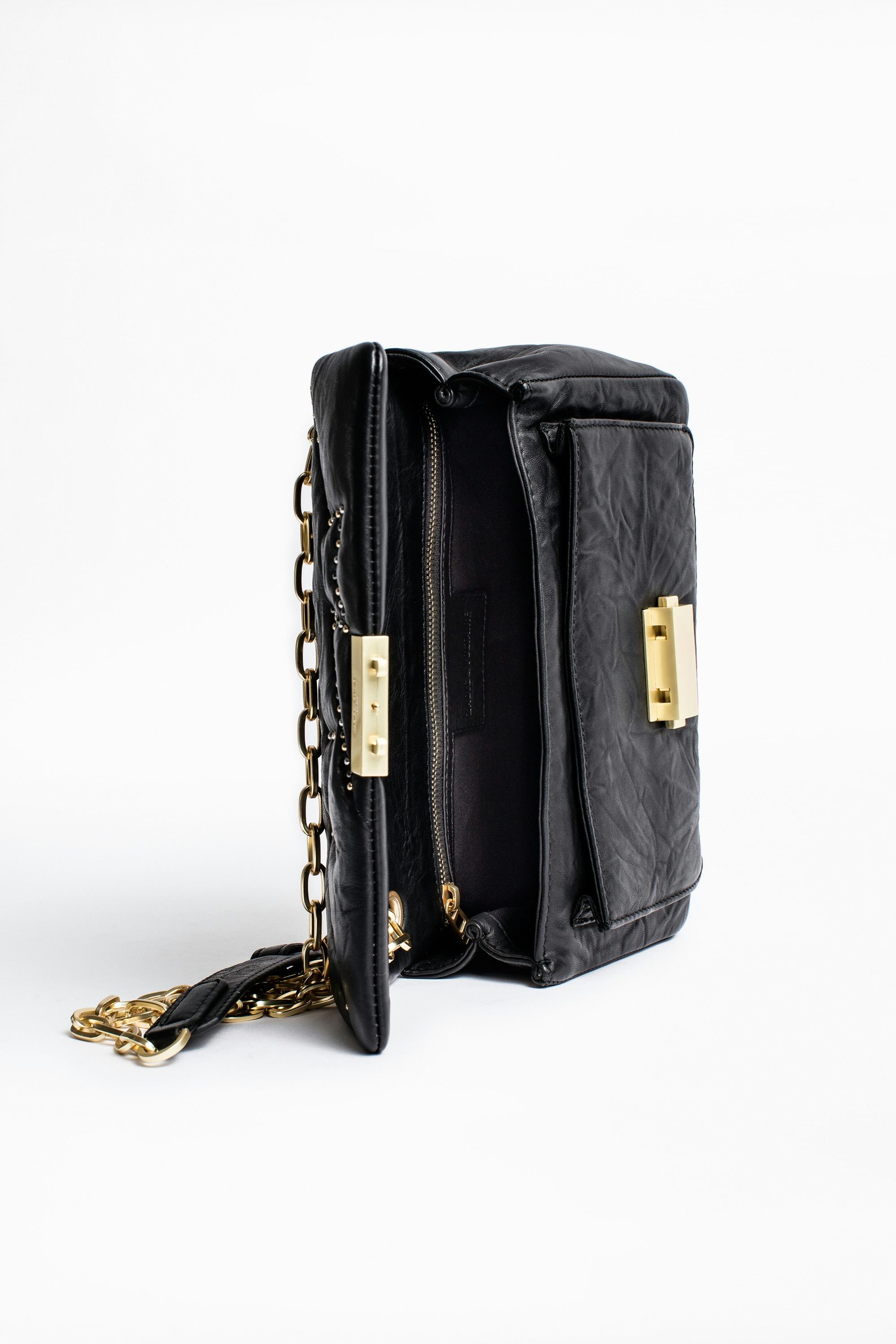 Ziggy Matelassé Clous bag - Women’s black leather bag with stud detail.